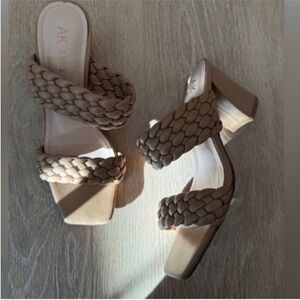 Anne Klein Nude Braided Block Heel Sandals size 8